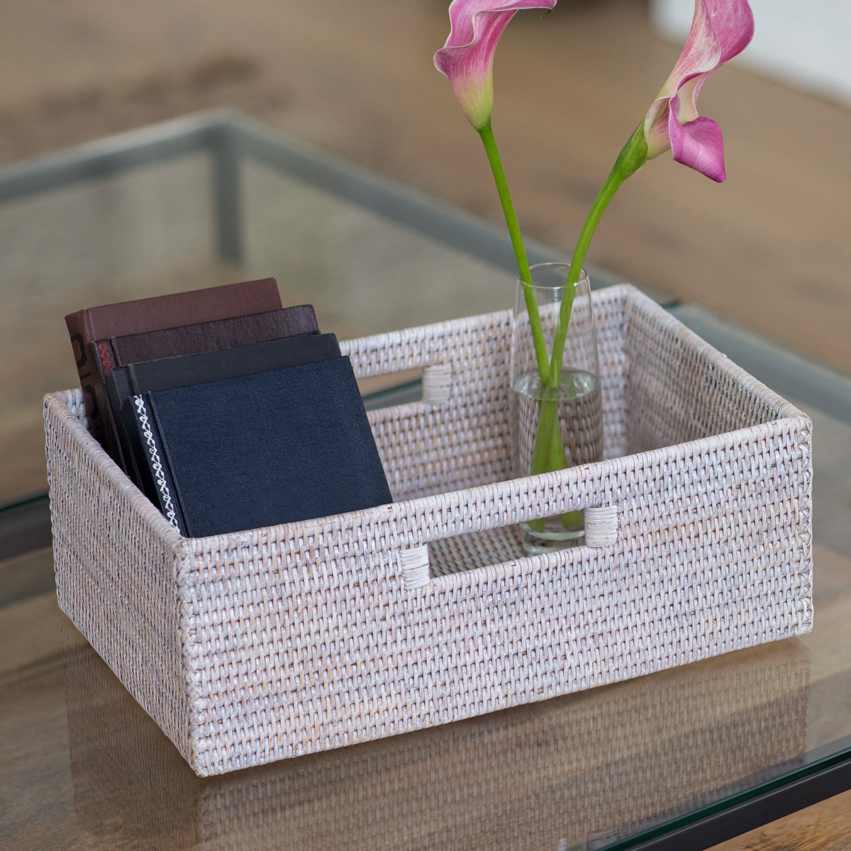 Artifacts Trading Company Rectangular Basket, Handles White Wash